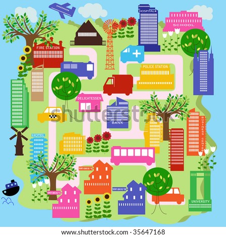 Town Map Cartoon Vector Illustration Stock Vector 103380800 - Shutterstock