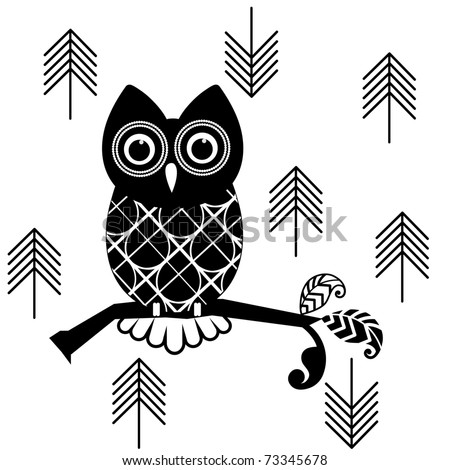 cute own on a branch with funky leaves (separate for other uses)