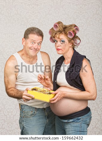 Angry Pregnant Hillbilly Woman Yelling Man Stock Photo ...