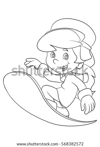 Download Coloring Page Cartoon Boy Surfing On Stock Vector 697485991 - Shutterstock