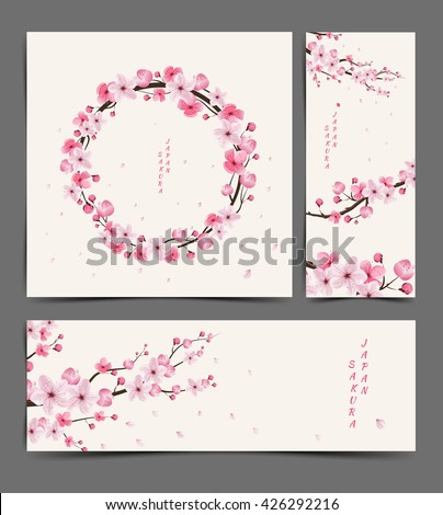 cherry blossom realistic vector, Illustration, Layout, card, template, sakura, japan