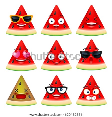 watermelon face, emojis,emotion,happy,summer,vector illustration