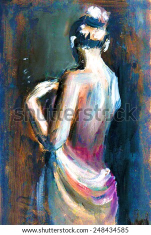 Expressive Oil Painting Woman Figure Illustration Stock 