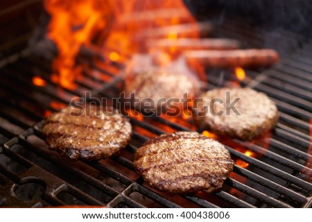 Cooking Burgers On Hot Grill Flames Stock Photo 504951676 - Shutterstock