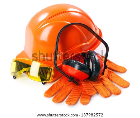 Industrial protective wear on white background
