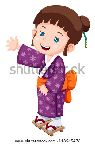 illustration of Cute little japanese girl.Vector