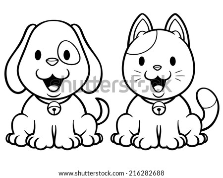 Vector Illustration Cartoon Cat Dog Coloring Stock Vector