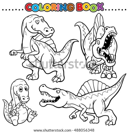 Cartoon Coloring Book Dinosaurs Character Stock Vector 488056348