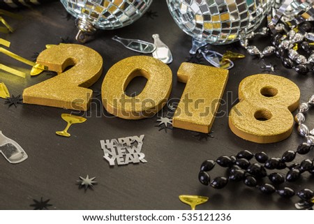 New year decoration. Closeup on golden 2018.