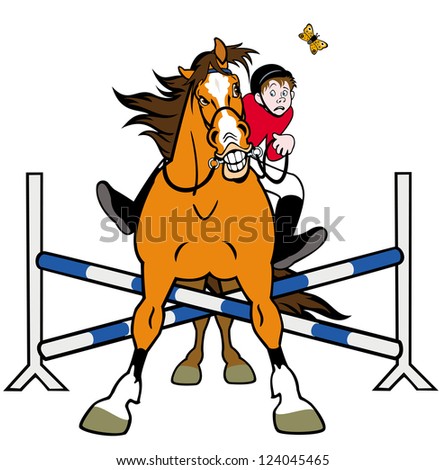 Equestrian Sporthorse Rider Jumping Showcartoon Illustration Stock ...