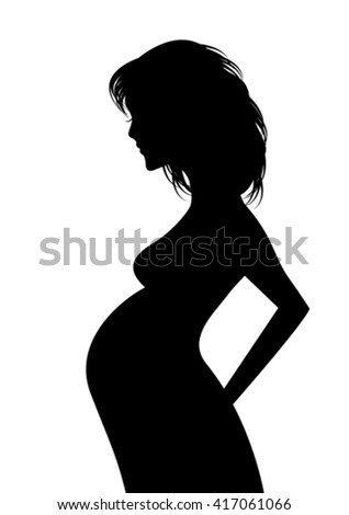 Silhouette of pregnant woman isolated on white. Vector