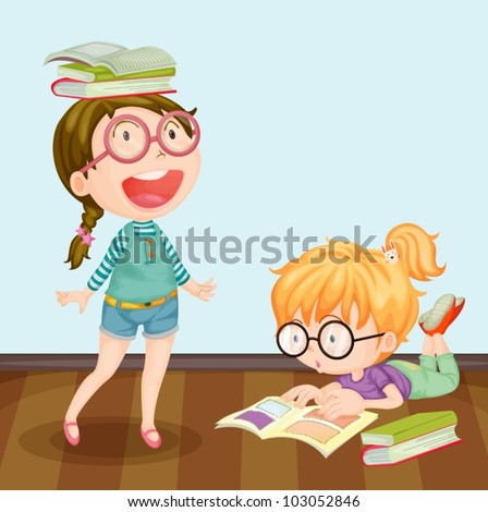 Illustration of girls studying - stock vector