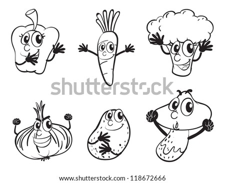 Cartoon Faces Domestic Animals Outline Drawing Stock Illustration ...
