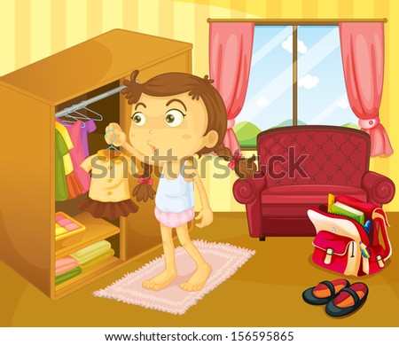 Illustration of a girl changing clothes