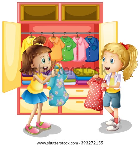 Two Girls Picking Out Clothes Closet Stock Vector 393272155 - Shutterstock