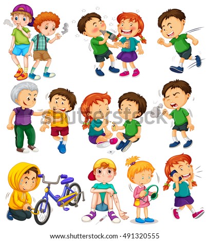 Different Kids Doing Bad Things Illustration Stock Vector 491320555 ...