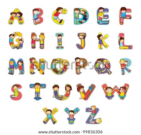 Worksheets Script Alphabet For Kids kids alphabet stock photos royalty free images vectors set of kid characters