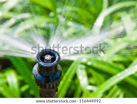 Garden irrigation system watering lawn