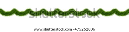 Detailed wide christmas garland. Seamless xmas border with fir branches isolated on white background. Vector decoration for holiday designs.