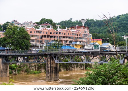 LAO CAI, VIETNAM - SEP 21, 2014: Chinese side of the International board point Lao Cai (VIetnam) - Ha Khau (China), one of the China - Vietnam International boarders