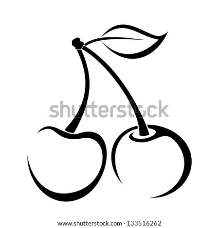 Contour drawing of cherry. Vector illustration.