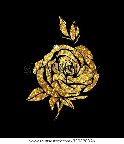 Glowing golden rose on background. Gold sparkles rose. Gold banner.