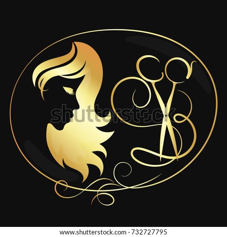 Scissors Girl Beauty Salon Symbol Golden Stock Vector 