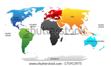 World Map Highlighted Continents Different Colors Stock Vector ...