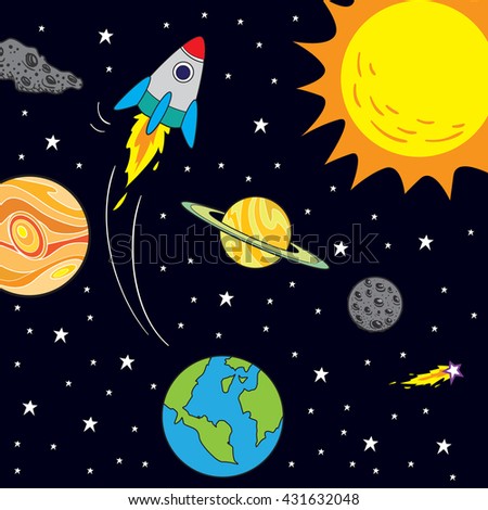 Vector Illustration Space Journey Rocket Cartoon Stock Vector 431632048 ...