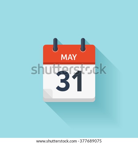 May 31 . Calendar icon.Vector illustration,flat style.Date,day of month:Sunday,Monday,Tuesday,Wednesday,Thursday,Friday,Saturday.Weekend,red letter day.Calendar for 2017 year.Holidays in May.