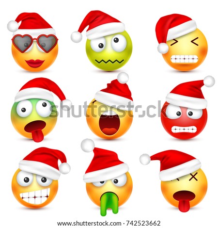 christmas emoticons christmas cards smileyemoticon set yellow face emotions christmas stock vector