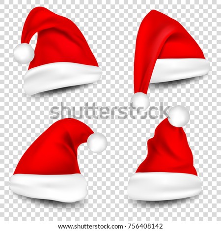 christmas santa claus hats with shadow set new year red hat isolated on transparent background - Santa Claus Red christmas santa claus hats with shadow set new year red hat isolated on transparent background - Santa Claus Red