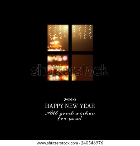 New years invitation, winter eve in the window template card . Vector illustration.