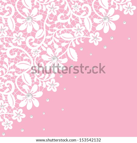 Pearl and lace border on pink background