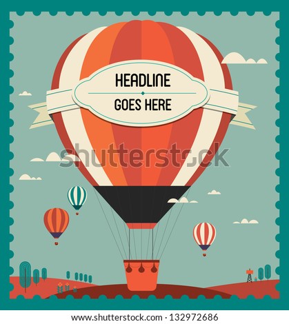 vintage hot air balloon in the sky vector/illustration /background/greeting card/ poster template