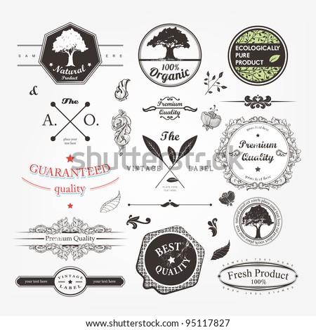Vector Set Calligraphic Design Elements And Page Decoration Premium Quality Natural Product Label