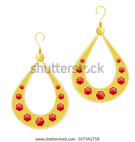 Vector Illustration Golden Earrings On White Stock Vector 507342718