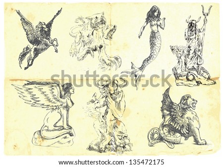 Collection Mythical Characters Known Ancient Greek Stock Vector