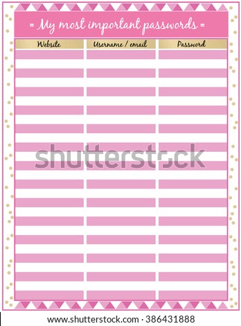 vector design pink glampassword keeper printable stock photo photo pink sheet stock