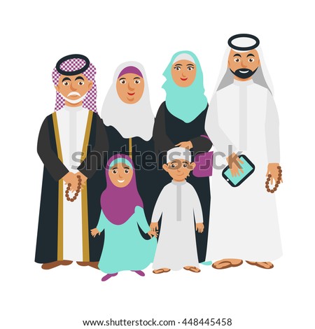 Arab Cartoon People Father Gadget Mother Stock Vector 448445458 ...