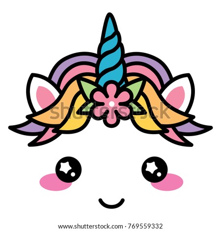 kawaii cute unicorn face rainbow pastel