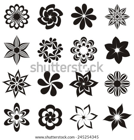 Black Vector Flower Icon Collection On – stock vektor 245254345