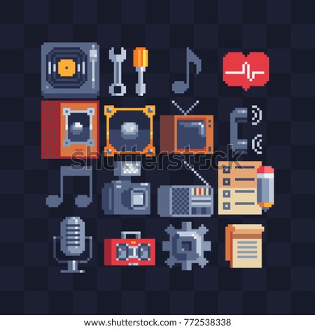 Pixel Art Flat Icons Set Retro Stock Vector 772538338 - Shutterstock