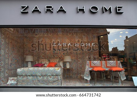 AMSTERDAM, NETHERLANDS - MAY 4, 2016: Shop window and logo of brand Zara Home, Amsterdam, Netherlands. Zara Home is company belongs to Inditex group. It has around 408 stores in 44 countries.