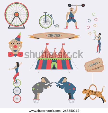 Vintage Hipster Circus Collection Carnival Fun Stock Vector 255101473 ...