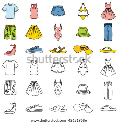 Set Of Summer Clothing Icons Vector Doodle Illustration Set Of Summer Clothing Icons Vector Doodle Illustration