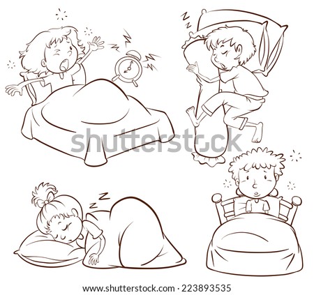 Illustration Plain Sketch Kids Sleeping Waking Stock Vector 223893535 ...