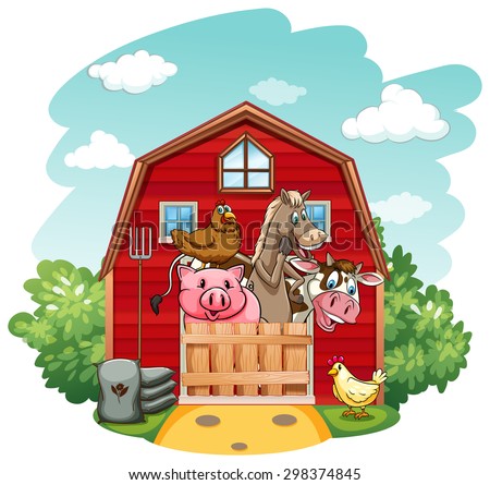 Farm Animals Living Barnhouse Stock Vector 298374845 - Shutterstock