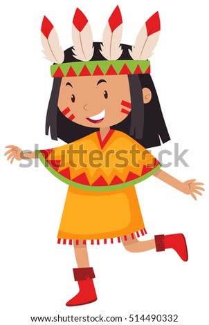 Boy Girl Native American Indians Illustration Stock Vector 524096086 