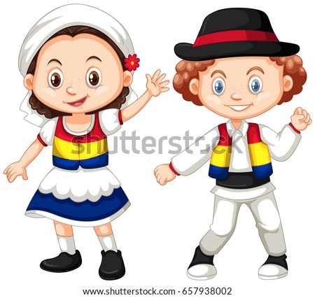 Romanian Children Traditional Outfit Illustration Stock Vector ...